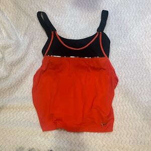 Orange and black running tank top with built-in bra